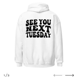 James Kennedy SEE YOU NEXT TUESDAY WHITE HOODIE size XL